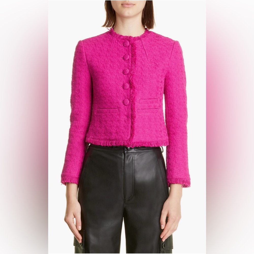 Proenza Schouler White Label Cropped Tweed Jacket in Magenta Size 8